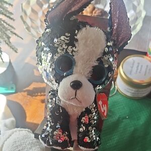Ty Black and White Sequin Plush Dog